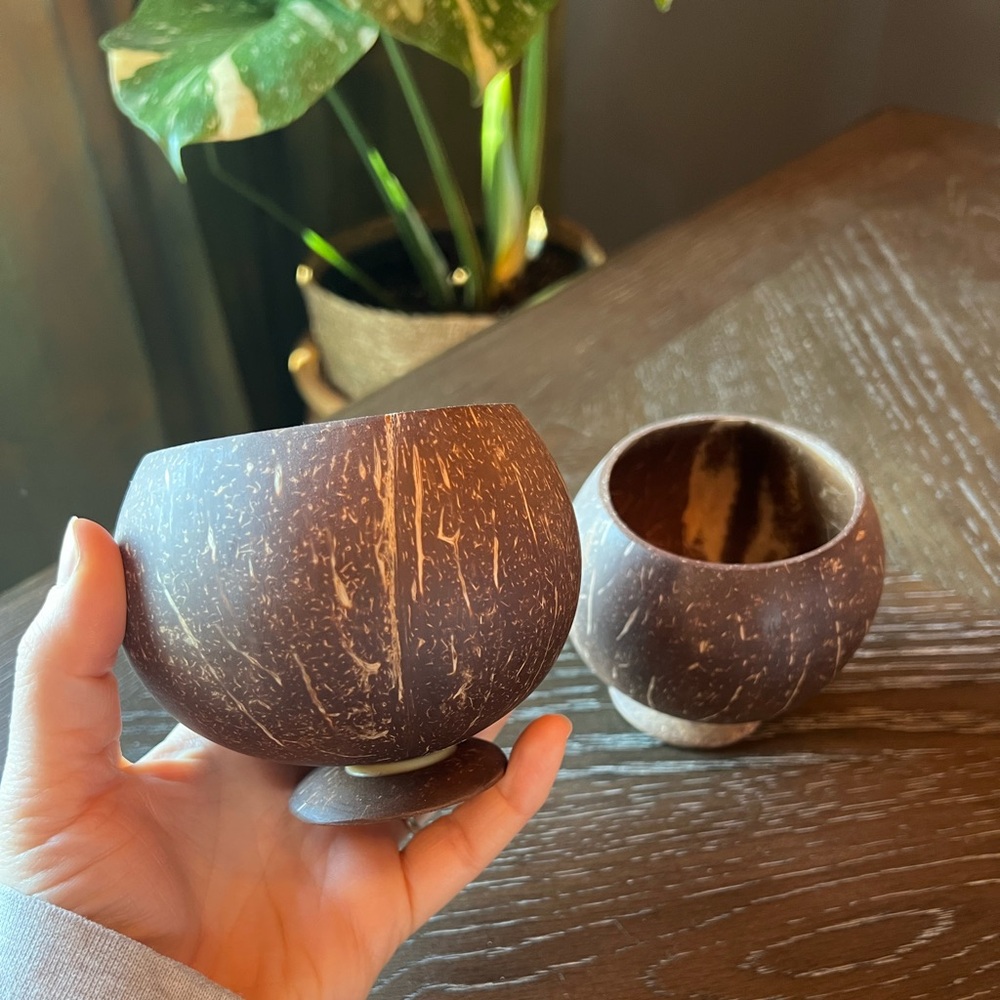 NEW Carved Coconut Cup, Set of Two - Perfect for Tiki Bar or Summer Mojitos!